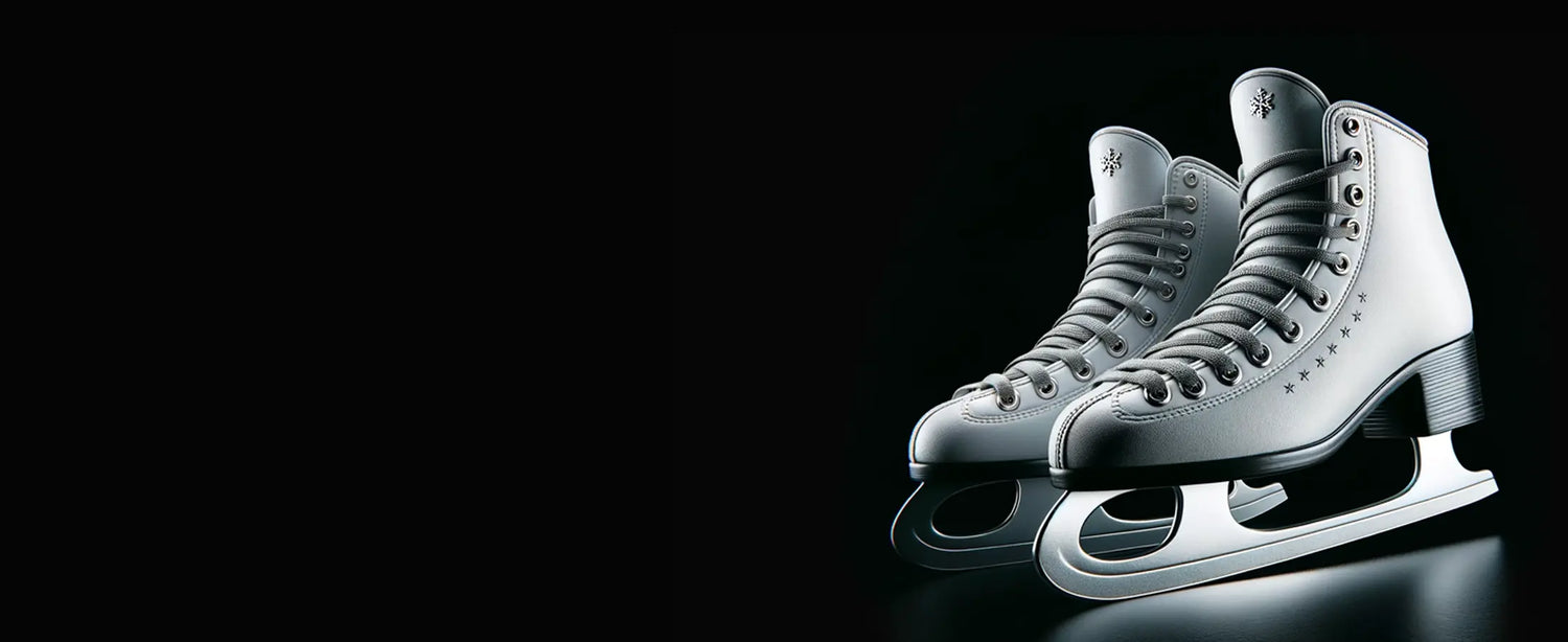 Weiße Schlittschuhe auf schwarzem Hintergrund